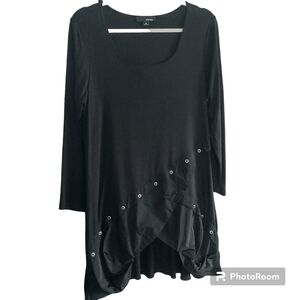 Sun Kim Lagenlook art-to-wear Black Ruffle Rival Hem Tunic Top/Dress L